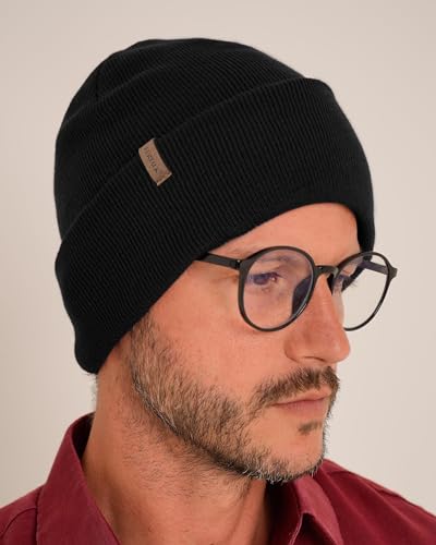 FURTALK Beanie for Men Women Cuffed Thick Knitted Winter Hat Skull Cap - color: Black
