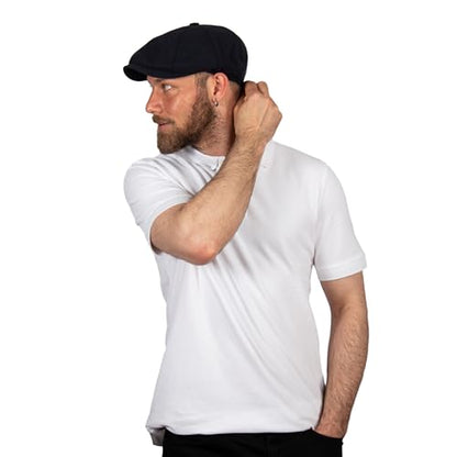 8 Panel Newsboy Cap – Linen Blend with 100% Cotton Lining - color: Dark Blue, size: Small