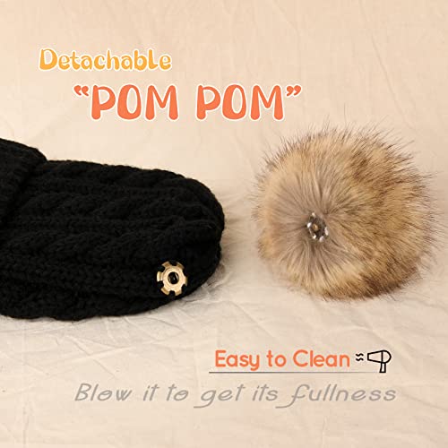 FURTALK Toddler Winter Hat Knit Beanie Double Faux Fur Pompoms Girls Boys - color: Black, size: 2-6 Years