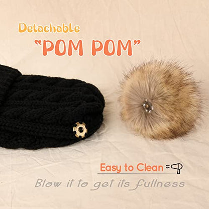 FURTALK Toddler Winter Hat Knit Beanie Double Faux Fur Pompoms Girls Boys - color: Black, size: 2-6 Years