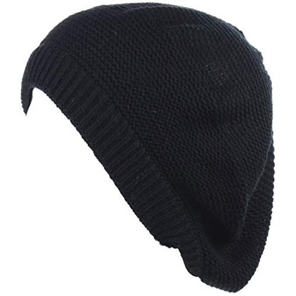 BYOS Chic French Style Lightweight Soft Slouchy Knit Beret Beanie Hat in Solid - color: 2-pack Burgundy & Black
