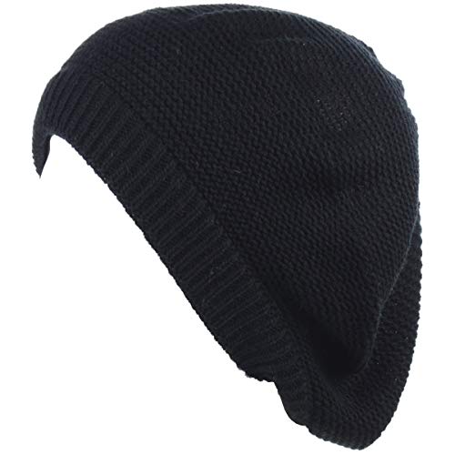 BYOS Chic French Style Lightweight Soft Slouchy Knit Beret Beanie Hat in Solid - color: 2-pack Brown & Black