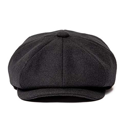 Men Wool Blend 8 Panel Newsboy Cap - color: Black, size: 7 5/8