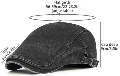 Initlove Mens Newsboy Cap Washed Beret Ivy Hat Flat Hats for Cabbie Driving - color: Black