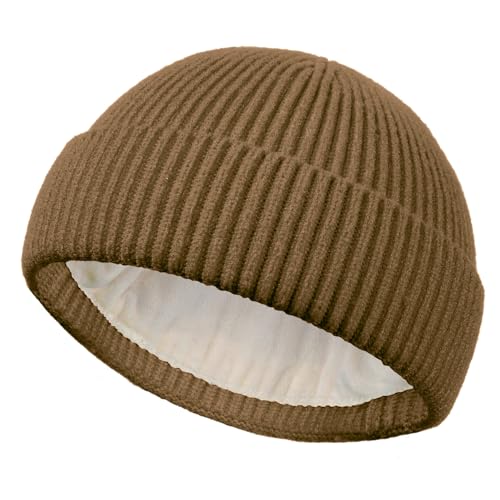 Short Fisherman Beanie for Men Women Wool Fleece Lined Winter Hat - color: 1pcs-light Coffee