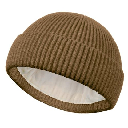 Short Fisherman Beanie for Men Women Wool Fleece Lined Winter Hat - color: 1pcs-light Coffee