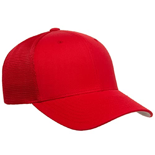 Flexfit 110M Trucker Mid-Profile Mesh Back Snapback Cap - color: Red