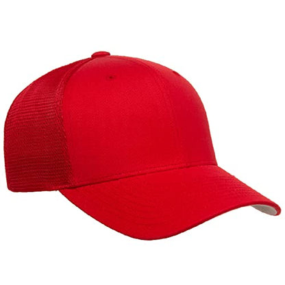 Flexfit 110M Trucker Mid-Profile Mesh Back Snapback Cap - color: Red