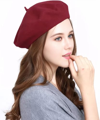 Women's Beret Hats – Chic French Berets for Women, Premium Wool Beret – A Classic Wardrobe Addition for Stylish Women - color: Wine