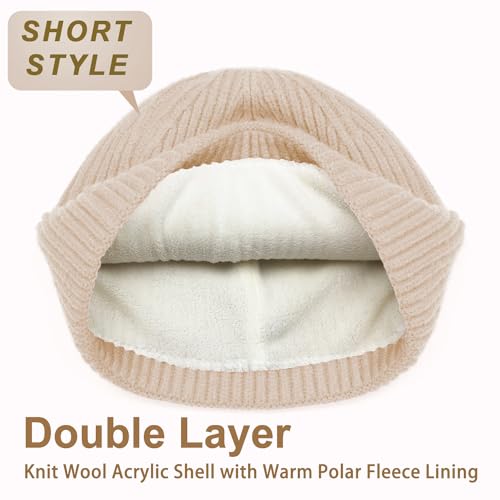 ROYBENS Short Wool Fisherman Beanie for Men Women Knit Fleece Lined Beanies - color: 2pcs-black+beige