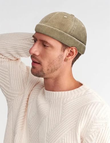 Initlove Docker Hat for Men Vintage Brimless Sailor Hat Beanie Cap - color: Khaki