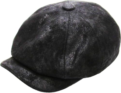 KBETHOS Leather Ascot Made in USA Ivy Collection Classic Newsboy Caps - color: (B) Leather - Black, size: Small-Medium