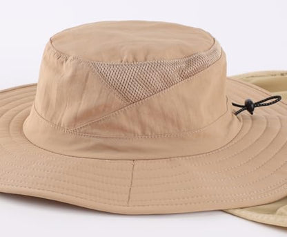 Home Prefer UPF 50+ Sun Hat with Neck Flap Toddler Boys Girls Wide Brim Bucket Hat Quick Dry Kids Safari Beach Adventure Hat - color: Khaki, size: 4-8 Years