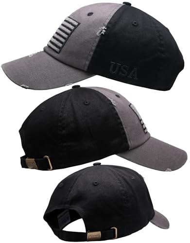Antourage American Flag Unisex Baseball Hat for Men and Women | USA Flag Mesh Snapback Cap with 2 Patriotic Patches - color: (08) 2-tone: Grey/Black