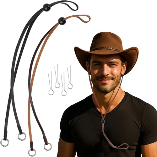 2 Pack Leather Hat Chin Straps with Cotter Pins, Brown & Black