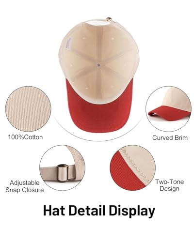 Zylioo XXL Baseball Cap for Big Heads Men Women, Washed Denim Dad Hat - color: 2-tone-beige/Red, size: X-Large-XX-Large