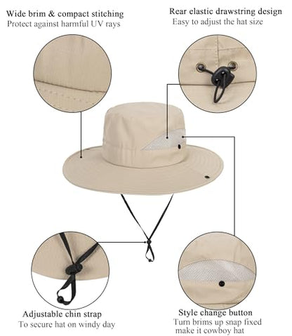 Kids Sun Hat with UV Protection Beach Bucket hat Safari Boonie Cap - color: Dark Beige