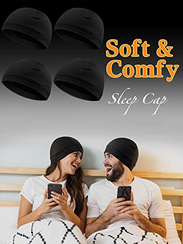 Syhood 4 Cotton Skull Caps for Men Women Sleep Night Hat Beanie - color: Black
