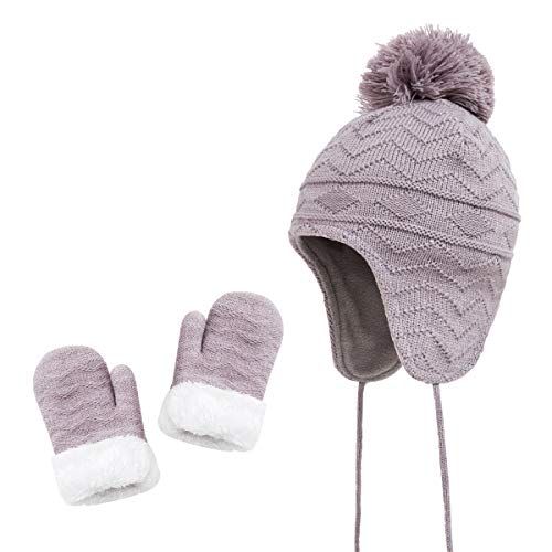jerague Hats and Gloves Set for Kids Toddler Baby Girls Boys Warm Earflap Beanie Fleece Hats Mittens - color: Grey, size: 1-3T