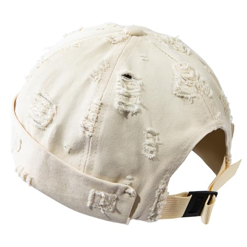 Retro Frayed Brimless Docker Cap Rolled Cuffed Beanie Skullcap Sailor Landlord Hat Casual Lovers Hip Hop Dancing Hats - color: Mg-xgmmxpd51-beige