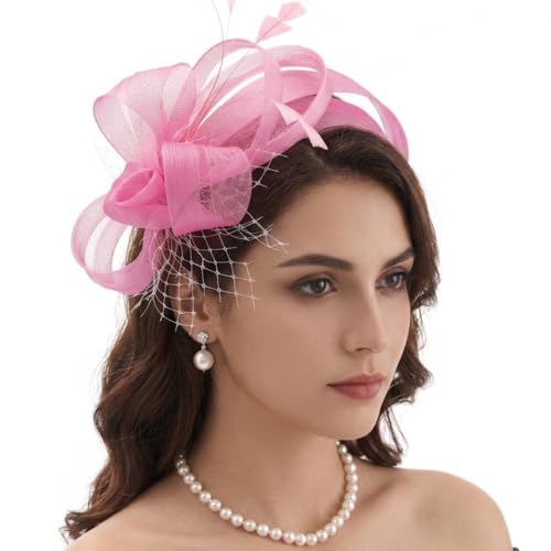 DRESHOW Fascinators Hats for Women Tea Party Hat Vintage Derby Pillbox Kentucky Hat Church Cocktail Headwear - color: 1 Pack Fascinator Headband: Pink