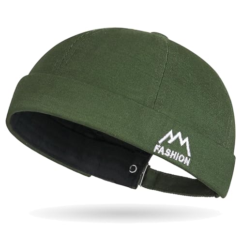 Outdoor Brimless Hat for Men Women, Adjustable Rolled Cuff Skull Cap - color: 1#army Green