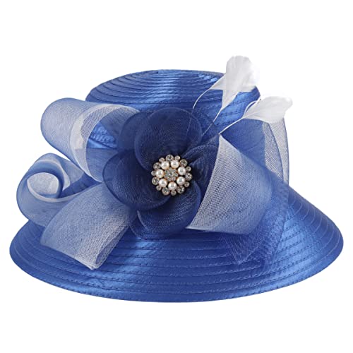 Women Church Hats Derby Wedding Dress Satin Ribbon Hat - color: Sd704wd-royal Blue
