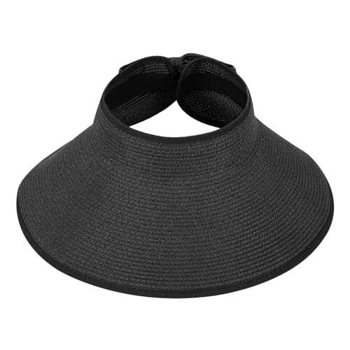 HDE Sun Visor for Women Roll Up Packable Ponytail Beach Sun Hat with Bow - color: Black