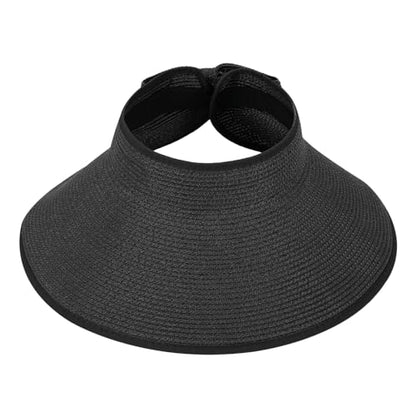 HDE Sun Visor for Women Roll Up Packable Ponytail Beach Sun Hat with Bow - color: Black