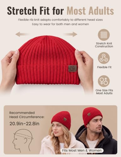 Durio Unisex Silk Lined Beanie Double Layered Winter Hats - color: Red