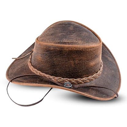 HADZAM Elephant Skin Themed Australian Style Leather Cowboy hat Shapeable into Outback hat for Men & Women - size: Small