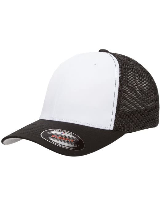 Mrlahat 6511 Flexfit Trucker Mesh One Size Fitted Cap 6 Panels with Black Bandana - color: Black/White/Black