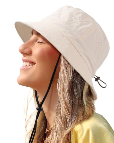 Water-Resistant Bucket Hat for Women Men Rain Hat UPF 50+ Boonie Sun Hat - color: Light Beige