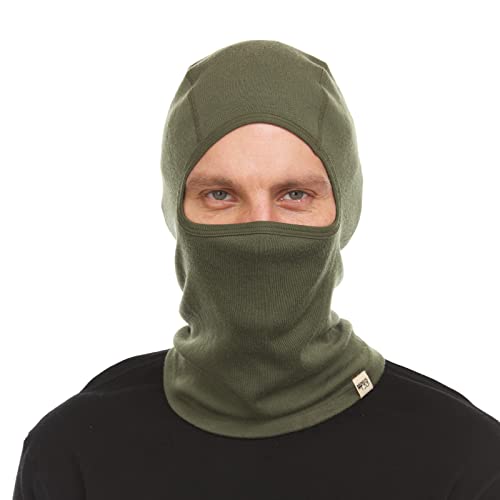 100% Merino Wool - Heavyweight Balaclava - Cold Weather Ski Face Mask - color: Olive Drab