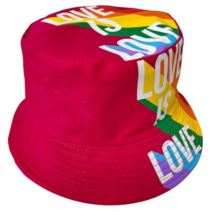 Pride Unisex Bucket Hat Reversible Double-Side-Wear Packable for Travel, Outdoors, and Beach - color: Hot Pink Love is Love