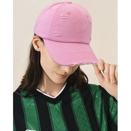 Distressed Baseball Cap for Men Women Cotton Dad Hat - color: Pink