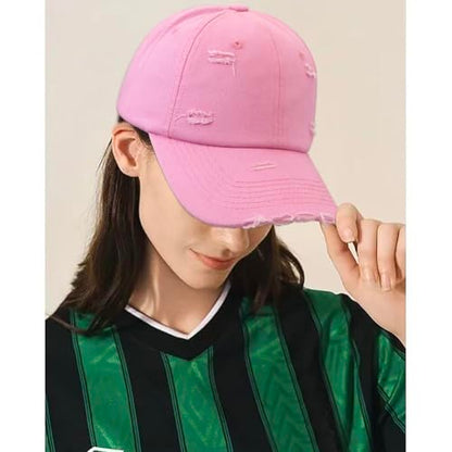 Distressed Baseball Cap for Men Women Cotton Dad Hat - color: Pink
