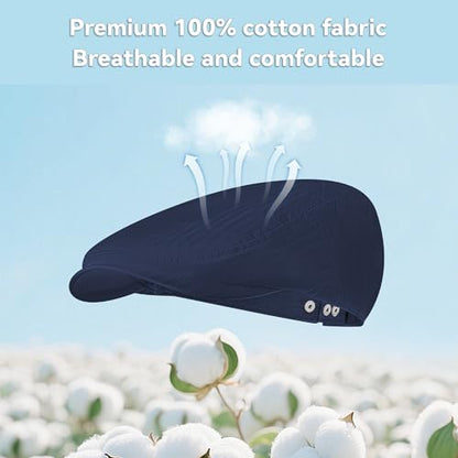Men's Newsboy Flat Cap 100% Cotton Gatsby Ivy Golf Cabbie Hunting Summer Hat - color: Navy, size: Medium