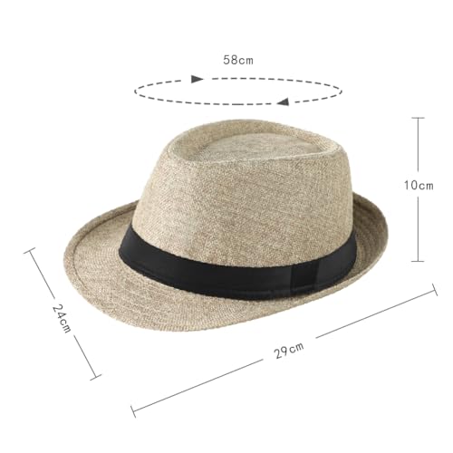 Sun Fedoras Hats for Men Women Trilby Panama Jazz Beach Hat Summer UPF50+ Vintage Short Brim Anti-UV Cap with Band - color: Khaki