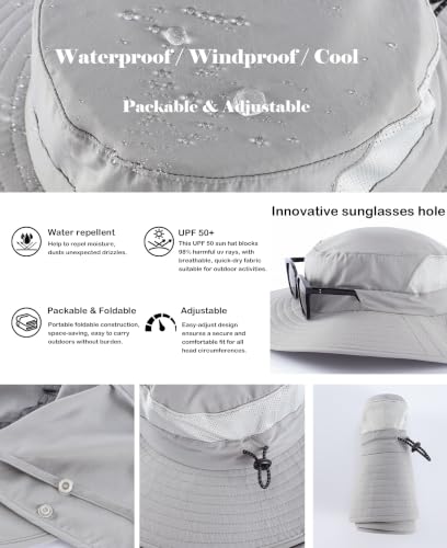 Home Prefer UPF 50+ Wide Brim Sun Hats with Neck Flap Sun Protection Hat for Men Women Gardening Fishing Summer Bucket Hat - color: Light Grey