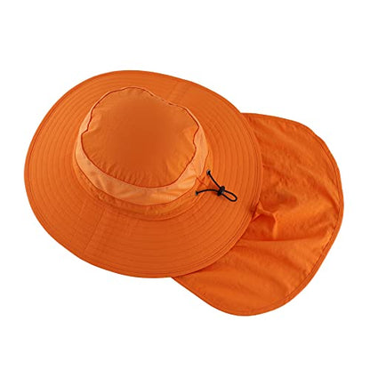 Home Prefer Outdoor UPF50+ Mesh Sun Hat Wide Brim Fishing Hat with Neck Flap Sun Hat for Men Women - color: Orange