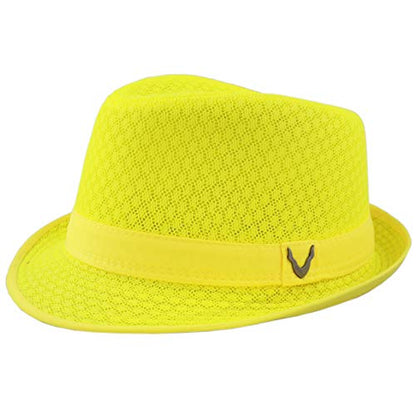 The Hat Depot Light Weight Classic Soft Cool Mesh Crushable Fedora hat - color: Neon Yellow, size: Small-Medium