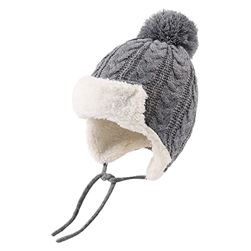 Peecabe Winter Kids Beanie Hat Baby Knitted Hats Fleece Earflap Toddler Cap - color: Gray, size: 6-24 Months