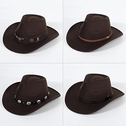 2 Pack Western Cowboy Hats for Women Men 2 Different hat Bands - color: Khaki+coffee