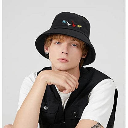 Unisex Bucket Hat Summer UPF 50+ Sun Protection Outdoor Beach Fishing Travel Hiking Hat - color: Dinosaur Embroidery