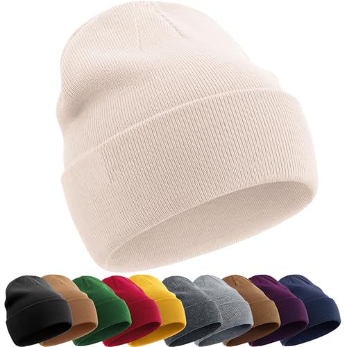 ROYBENS 100% Cotton Beanie Hat for Women Men Warm Winter Hats Knit Beanies - color: Beige
