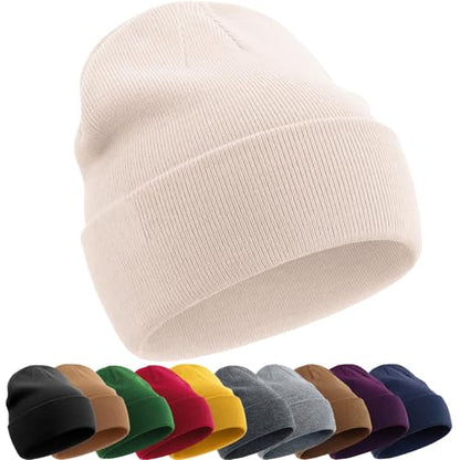 ROYBENS 100% Cotton Beanie Hat for Women Men Warm Winter Hats Knit Beanies - color: Beige