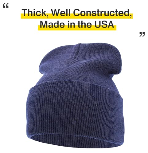 KBETHOS Made in USA Classic Men's Women's Cuffed Folded Acrylic Knit Beanie Hat Solid Unisex Cold - color: Navy Solid Long Beanie