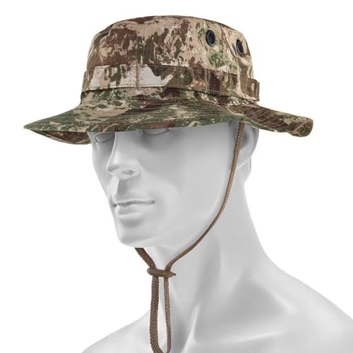Mil-Tec Unisex Cotton Ripstop Boonie Hat - Durable Lightweight Tactical Outdoor Vented Wide Brim Hat w/Adjustable Chin Strap - color: Phantomleaf Wasp I Z2, size: Medium