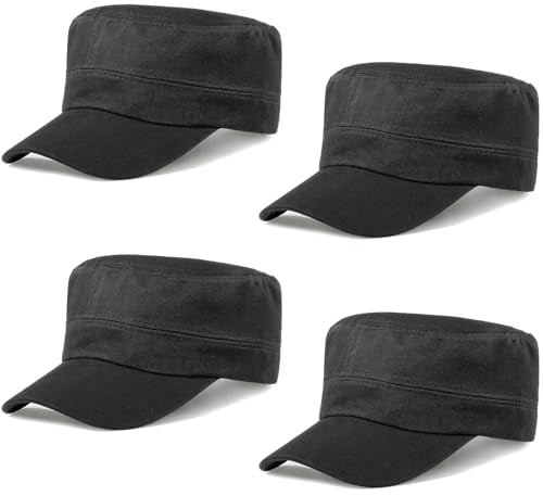 Glamorstar Unisex Cadet Army Hats 4 Pieces Military Flat Top Newsboy Cap - color: 4 Black